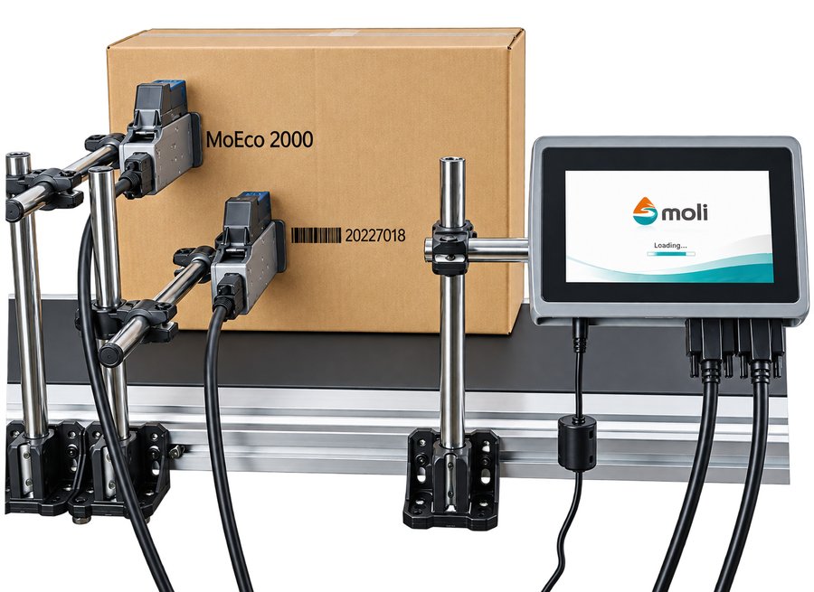 เครื่องพิมพ์อิงค์เจ็ท SOJET MoEco 2000 สองหัวพิมพ์บนสายการผลิต